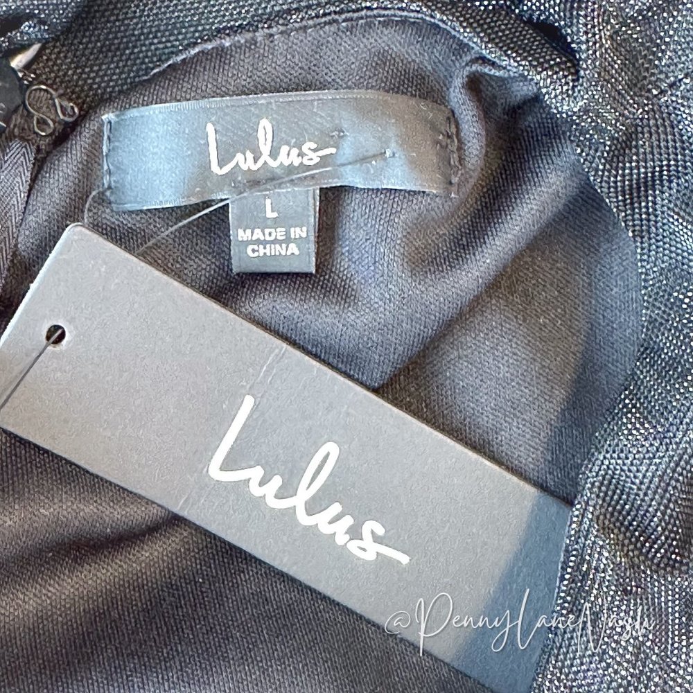 NWT Lulu's Night at the Club Black Metallic Cutout Bodycon Mini Dress Black - Picture 7 of 10